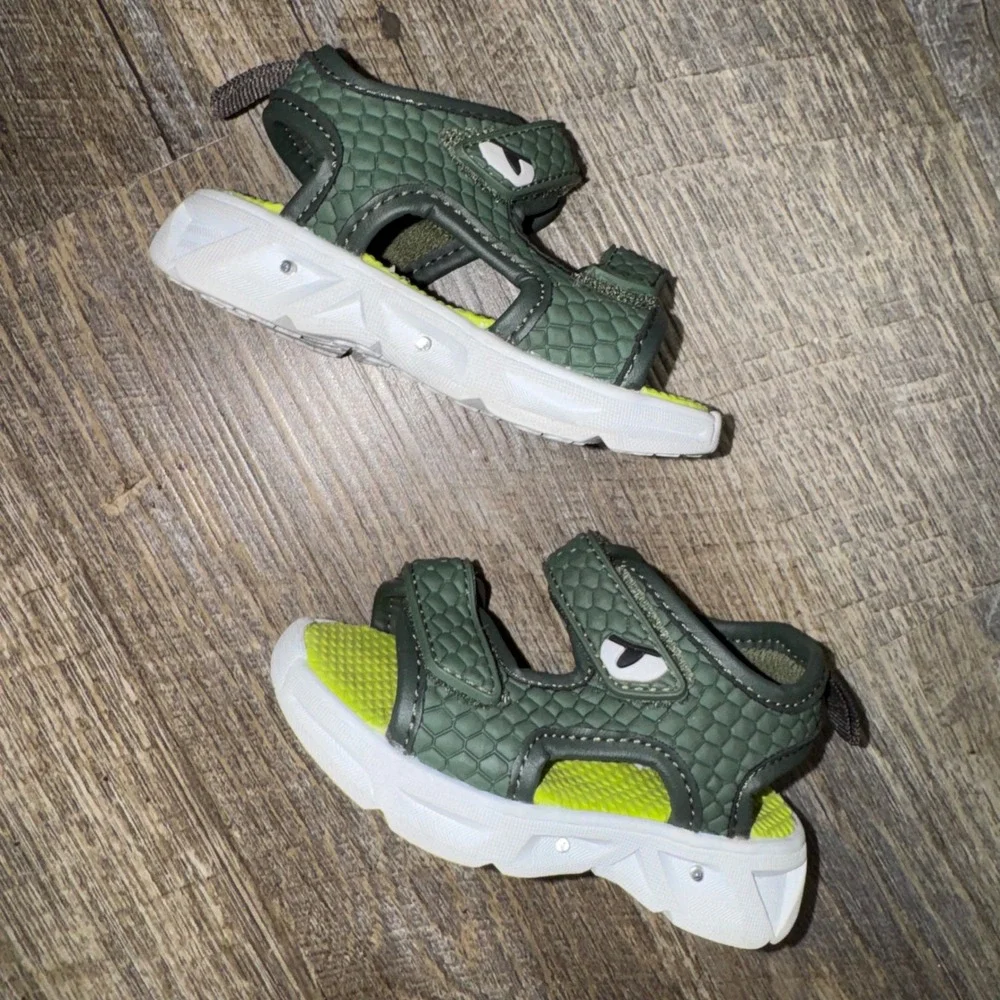 Carters Tanis Toddler Boys Size 4 Green Dinosaur Monster Sandals Shoes